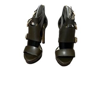 Michael Kors Size 7 Lucinda Back Zip Green Platform Sandals